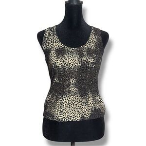 Onyx Nite Petite Black and Cream Animal Print Thick Straps Sequined Tank Top